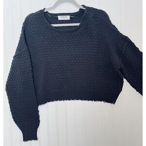 Double Zero Women's Slouchy Crop Navy Knit Long Sleeve Sweater Size Small